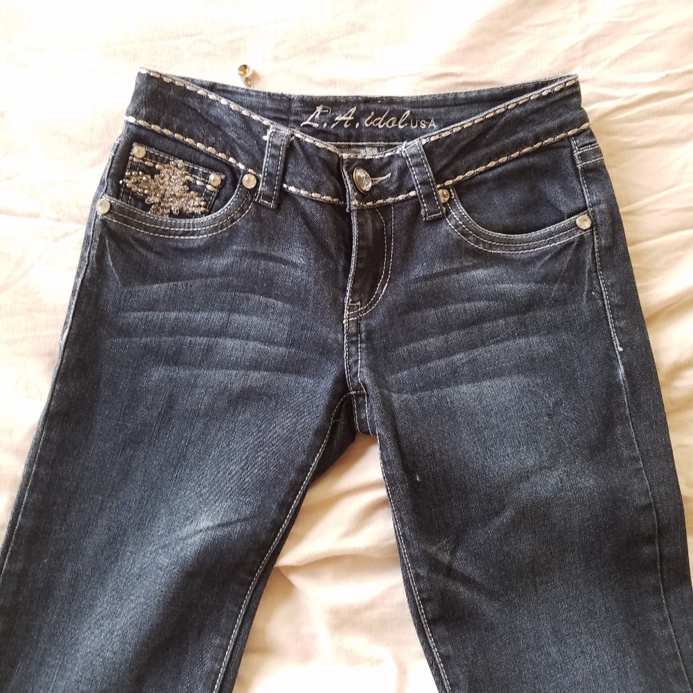 LA Idol USA Blingy Cross Flap Pocket Blue Jean - Picture 10 of 11